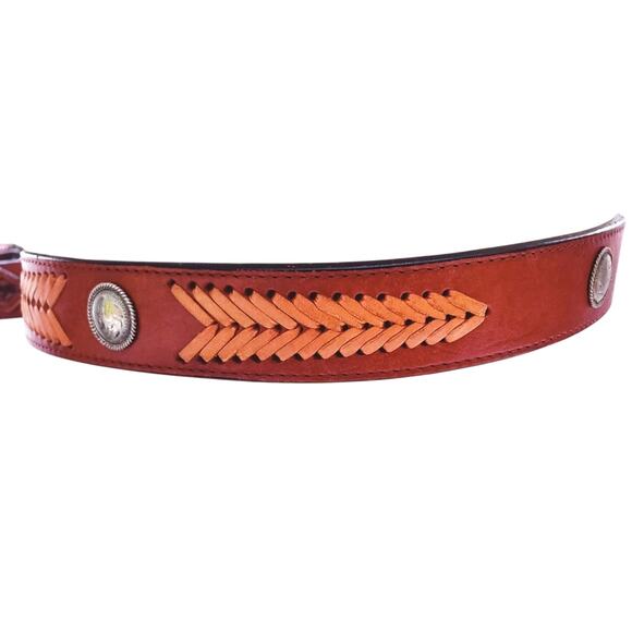 Mens Leather Crafted Concho Belt 44 Vintage Western Rustic Cabin-core Cowboy - Picture 2 of 8